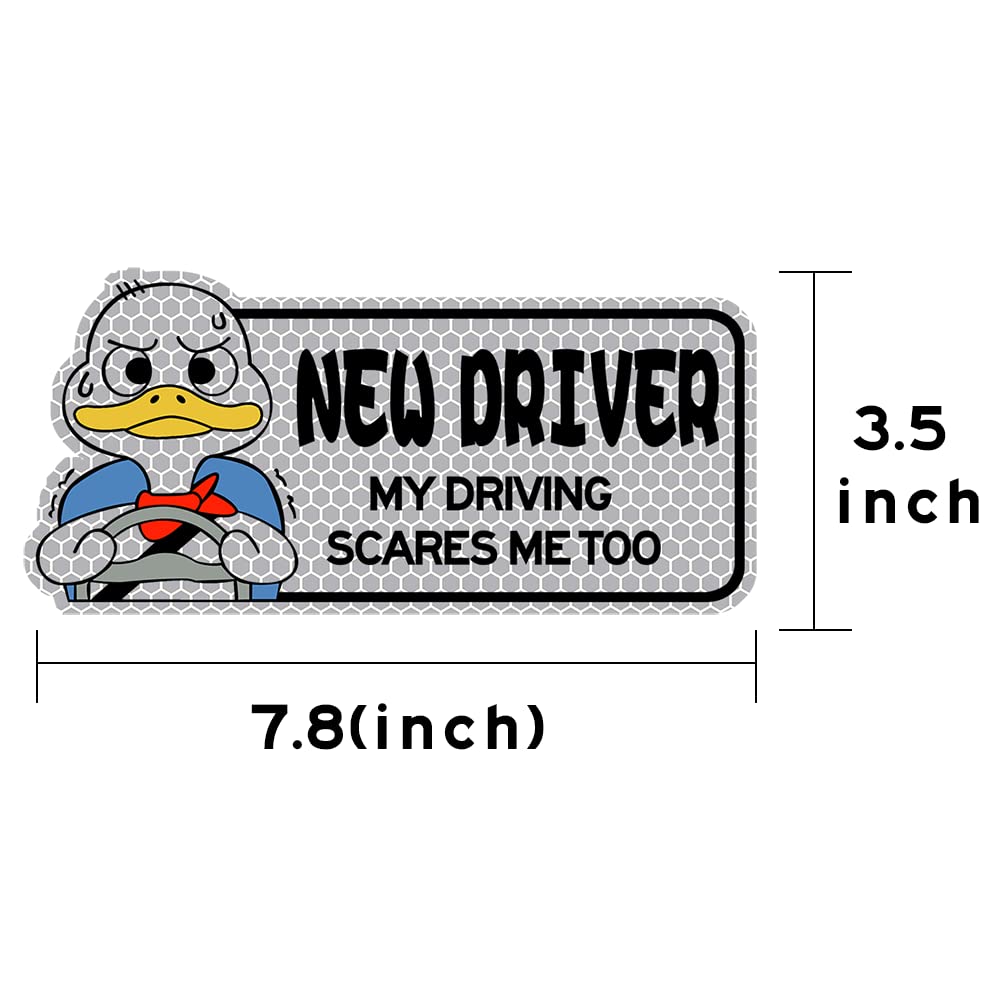 biinfu Student Driver Sticker - Reflective Vinyl Decal, Funny Duck Design, Silver Color, Keep Distance Sign