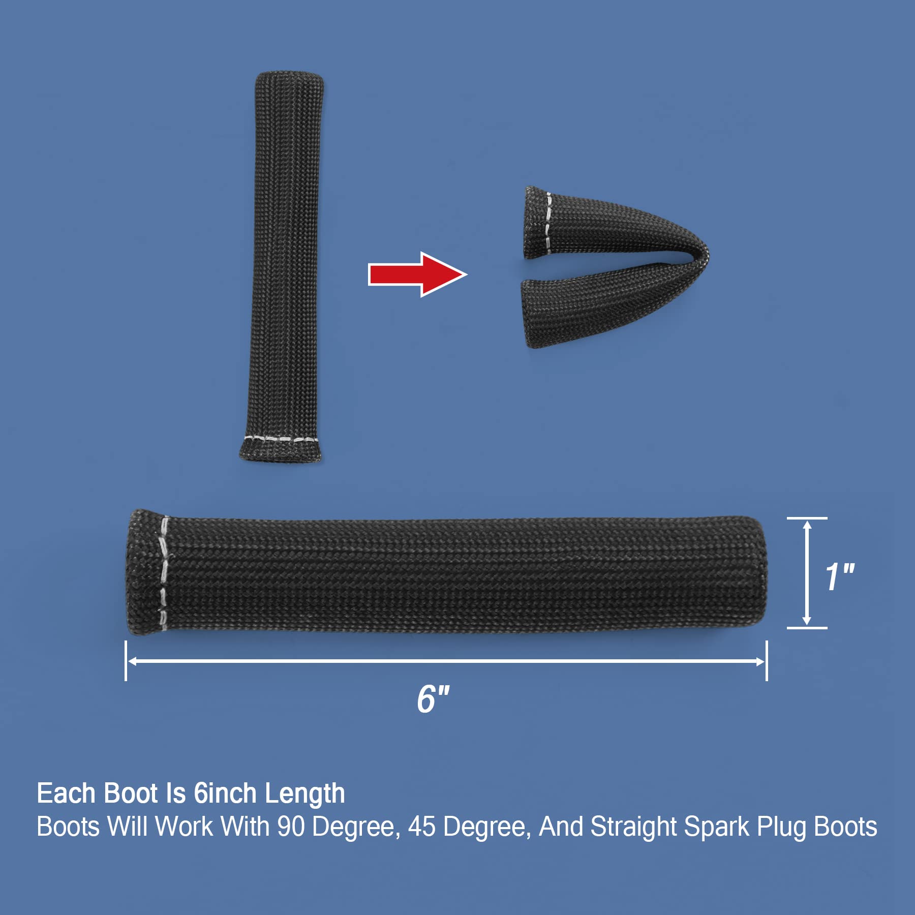 Jdmspeed 8Pcs Black 1200° Spark Plug Wire Boots Heat Shield Protector Sleeve Cover Replacement For Sbc Bbc 350 454 6 Inch