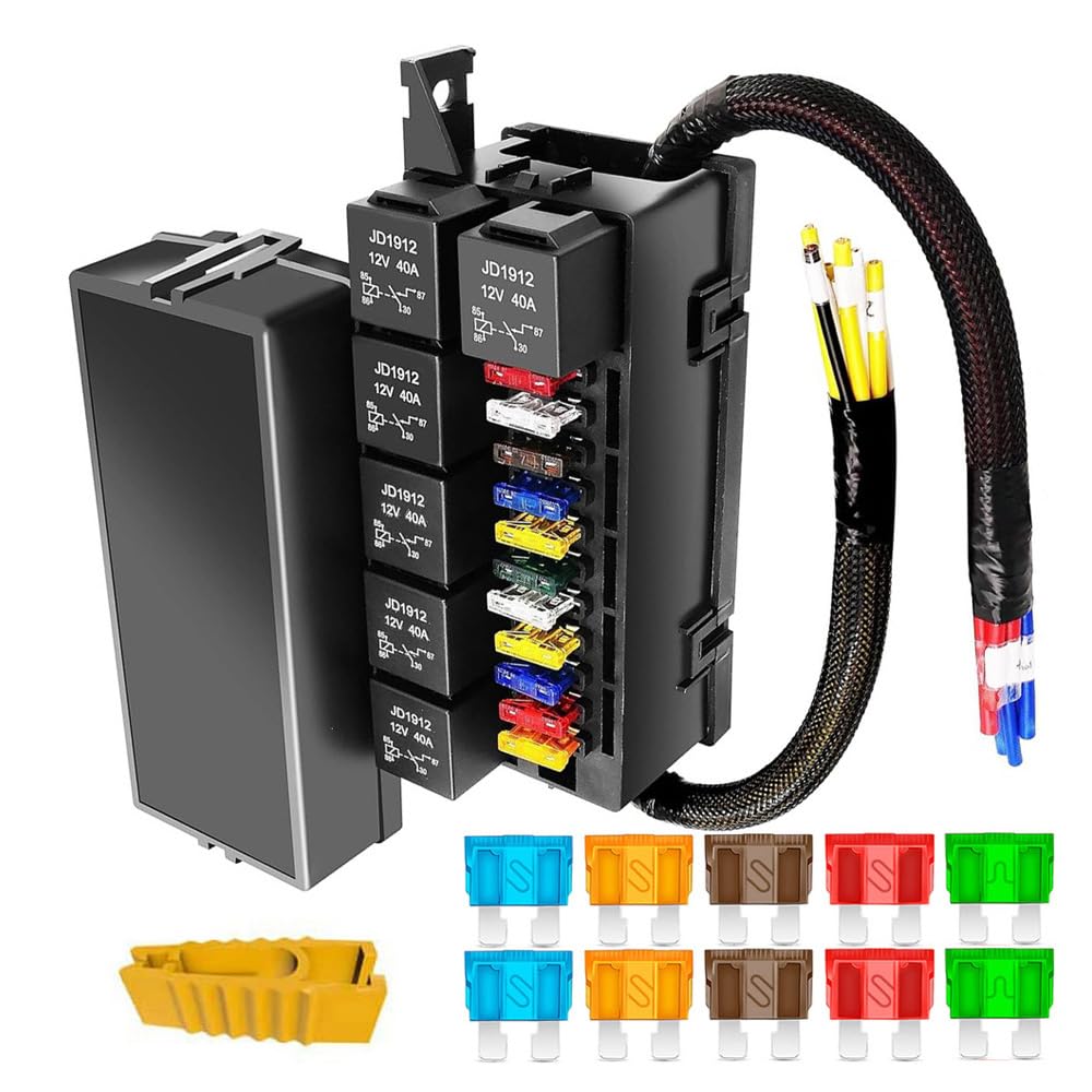 Gebildet 12V Fuse Relay Box With 6 Relays And 11 Way Atc/Ato Blade Fuses, Pre-Wired Fuse And Relay Box 12 Vlot Relay Fuse Box Bl