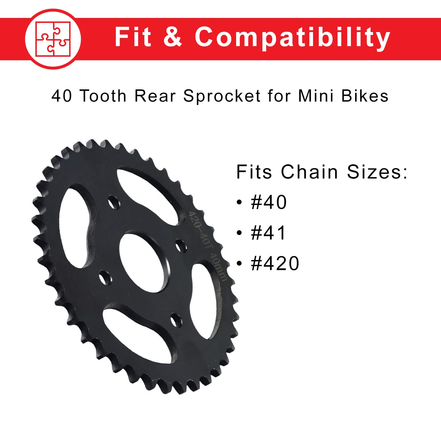 Alveytech 40/41/420 Chain 40 Tooth Rear Sprocket - Compatible 40 Chain Sprocket Replacement Fits 79Cc Gas Mini Bike, 3-Wheel Trike, Go-Kart, Atv, Quad 4-Wheeler Parts, Motorized Bicycle