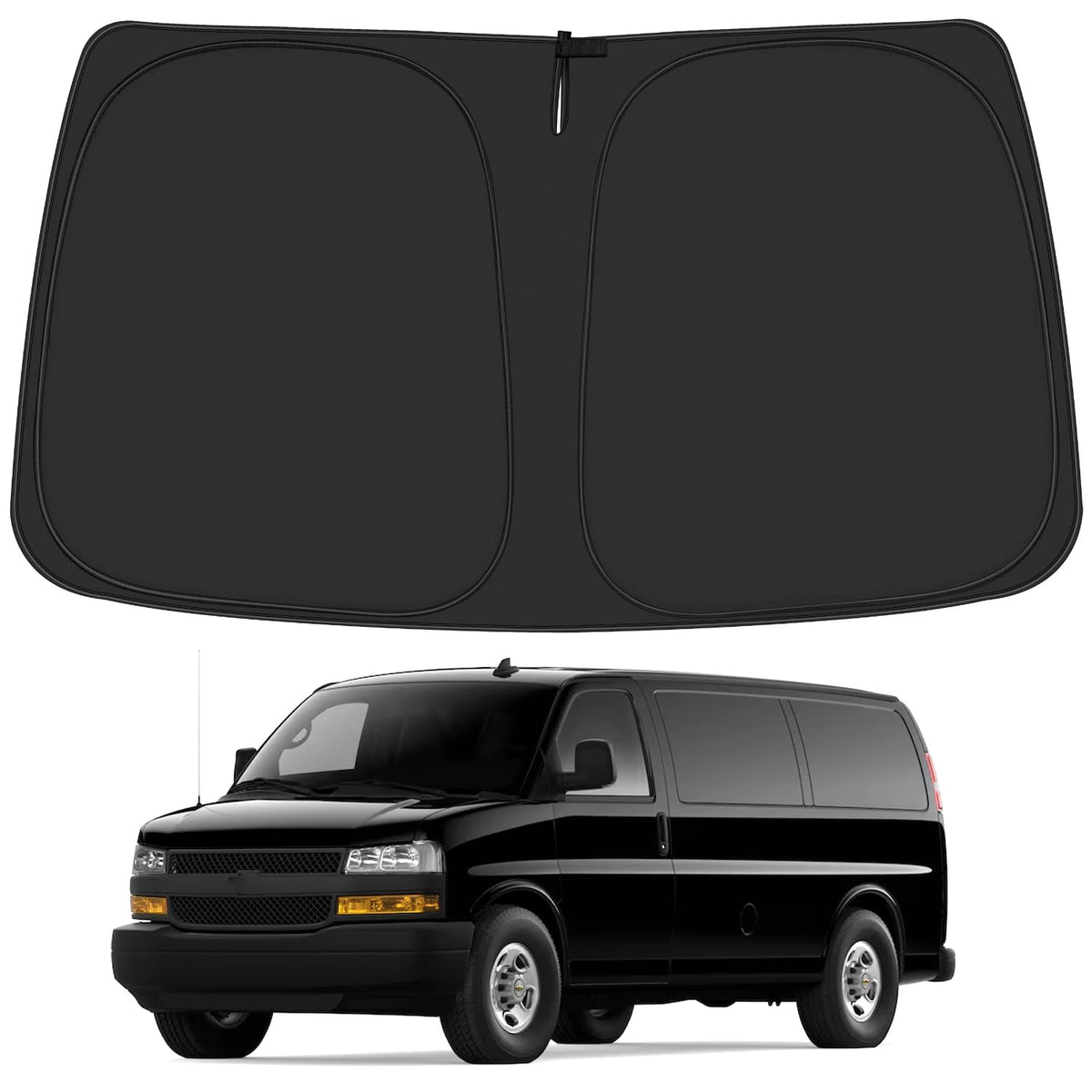 ULROLIT Windshield Sun Shade for 1996-2025 Chevy Express Accessories Cargo Van, Foldable Window Sunshade Sun Visor Protector, Fr