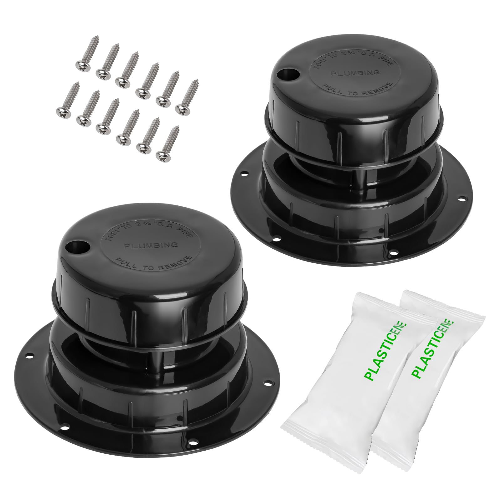 Luxlead Rv Plumbing Vent Caps - Camper Vent Cap Replacement Kit For 1 To 2 3/8 Inch Pipe - Black (2 Pack)