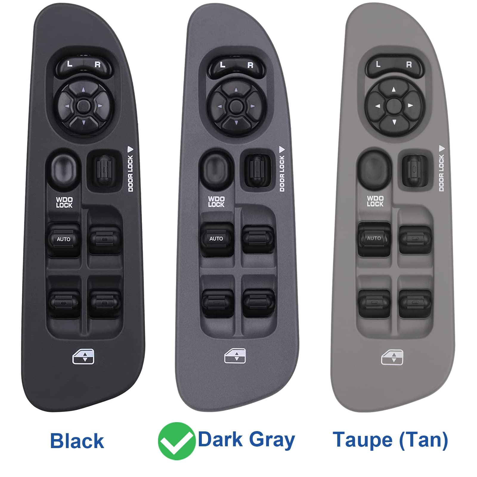 Obaee Power Window Control Switch Button&Bezel(Driver Side)& Window Bezel(Passenger Side) Compatible With 2002-2009 Dodge Ram 1500/2500/3500, Dark Gray