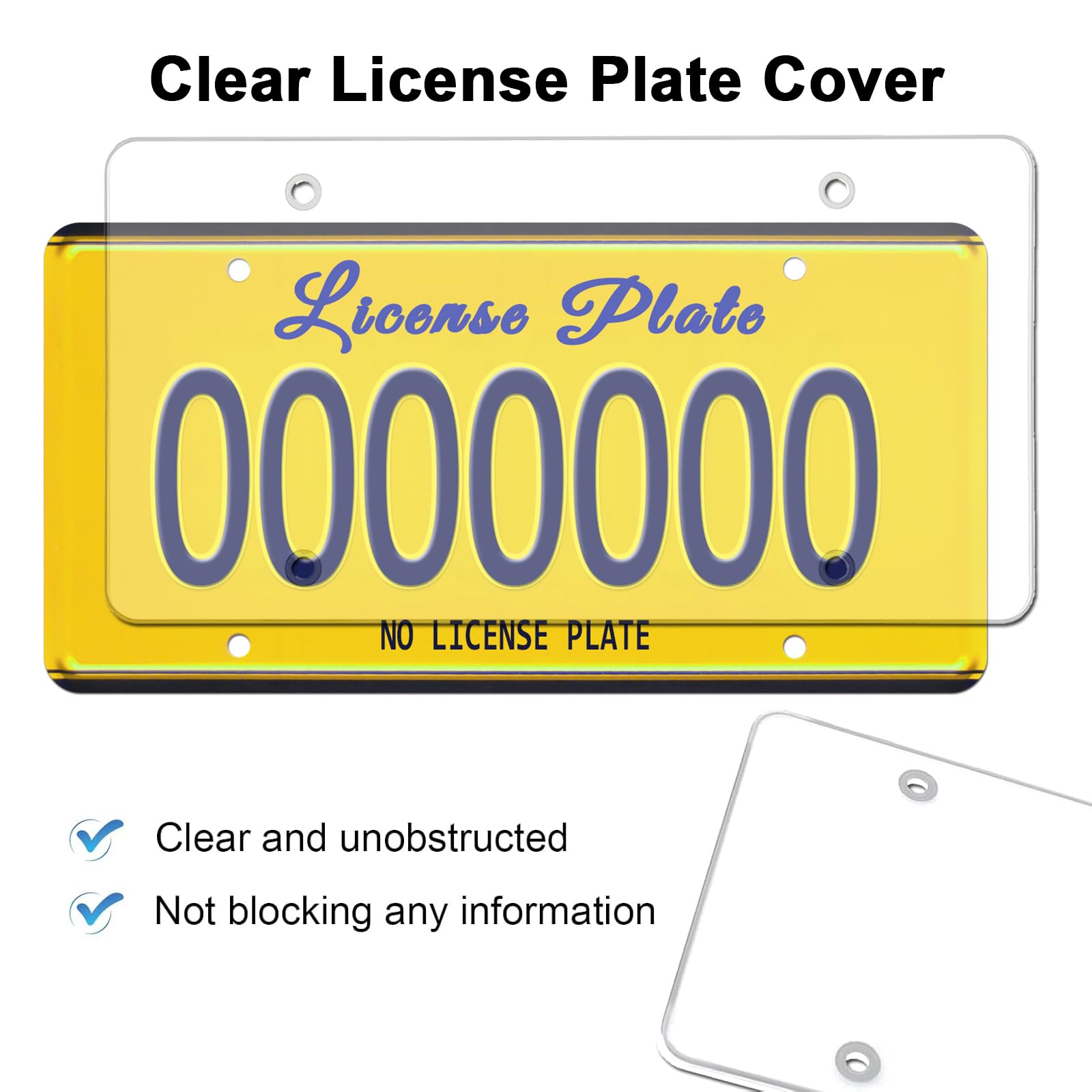 Aootf License Plate Covers- Clear Flat License Plate Protector, Unbreakable Transparent Protective Cover With Screws Caps, 2 Pac