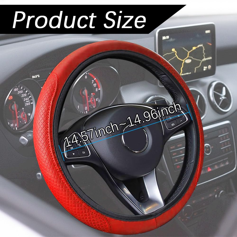 Car Steering Wheel Cover, 15 Inch PU Leather Car Steering Wheel Cover, Universal Anti-Slip Car Steering Wheel Protector, Steerin