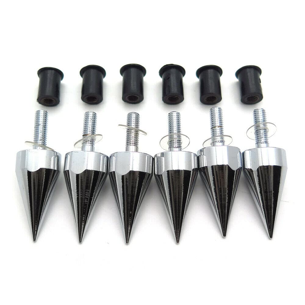 Xkmt-Universal Chrome Spike Bolts With Mounting Parts Compatible With Windscreen Fairings License Plate [B0176Swh2C]