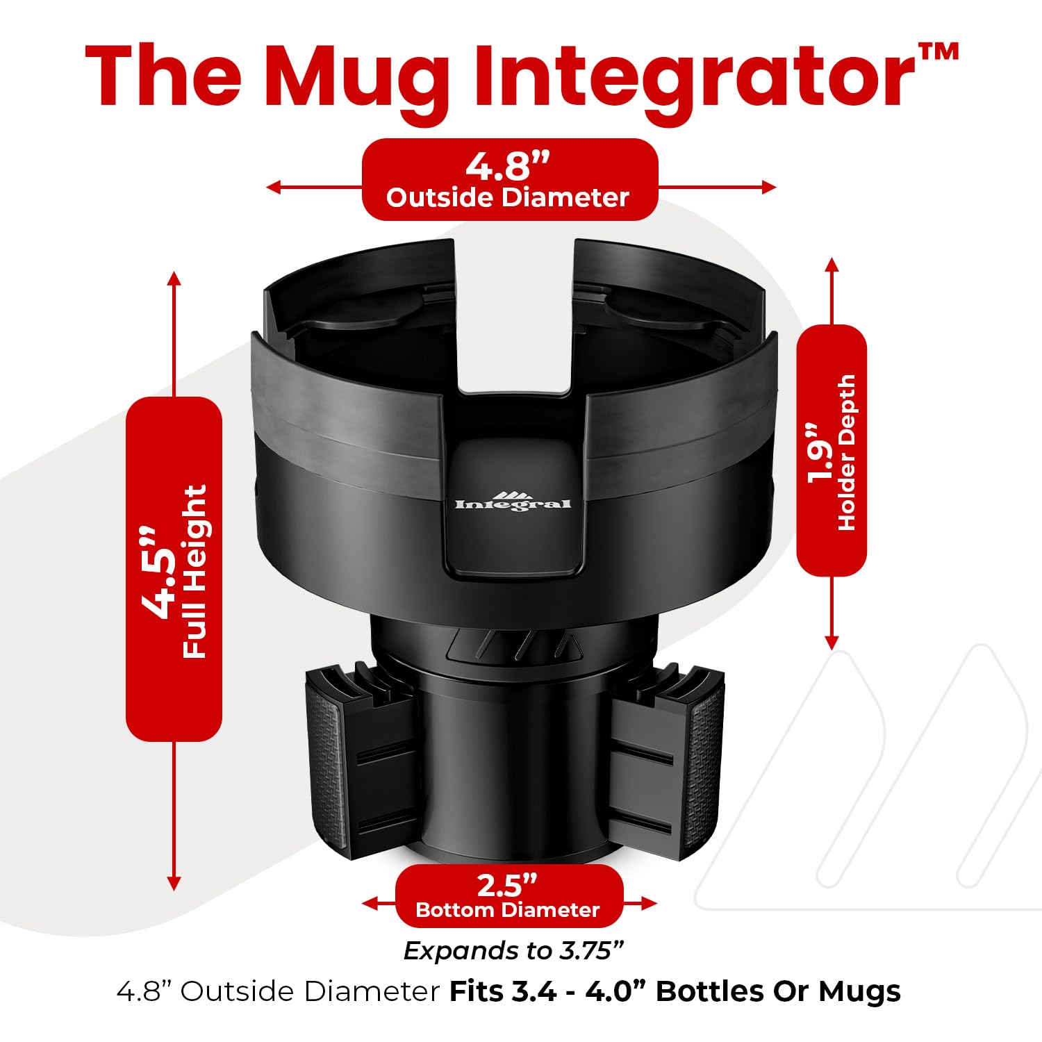 Integral Expandable Mug Holder - YETI 14oz Rambler Cup Holder - Car Cup Holder Expander With Adjustable Base - Rubber Tabs Hold