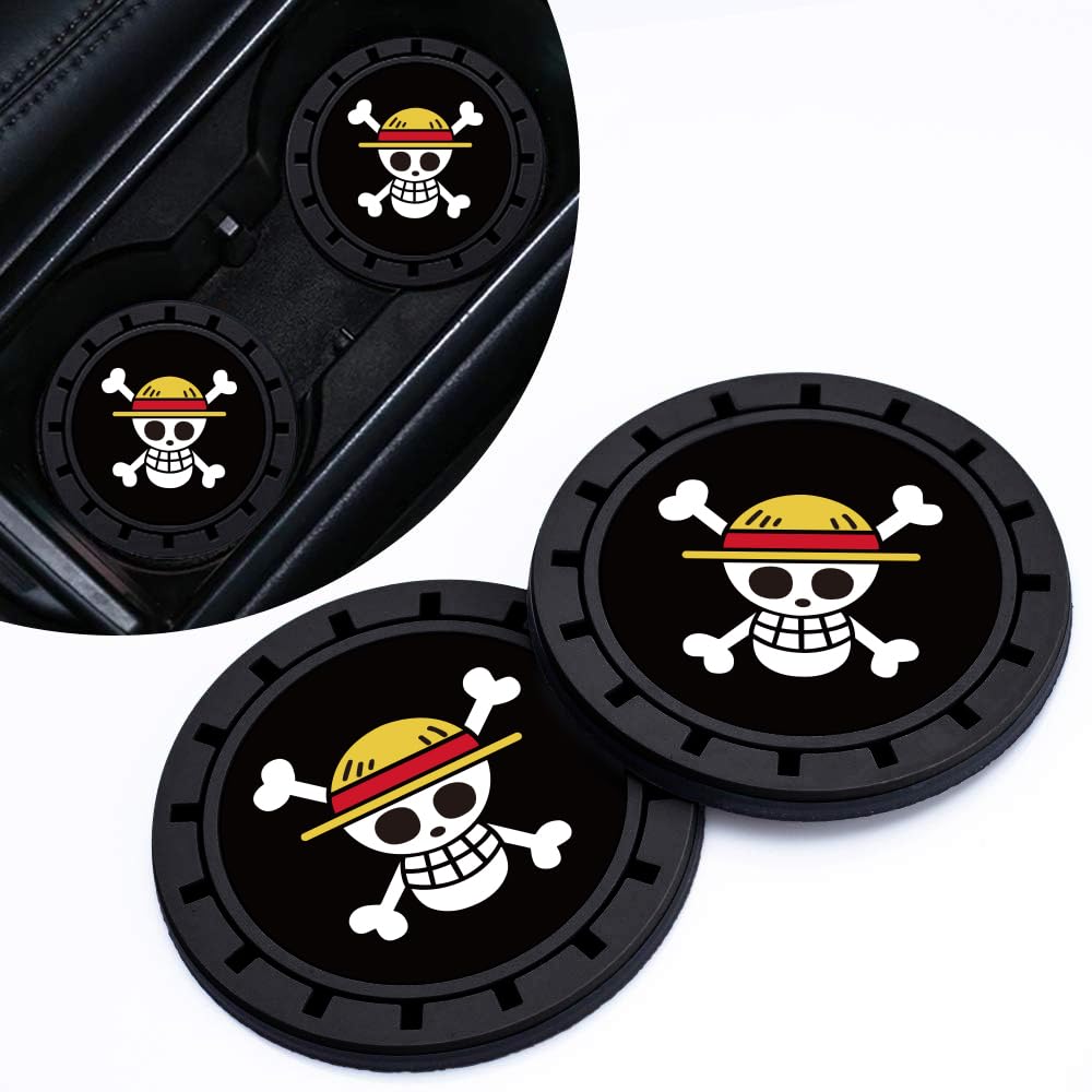 One Piece Anime Car Cup Holder Coaster,Auto Cup Holder Insert Coaster For One Piece Merch, Non-Slip Car Drink Holder Coaster, Ca