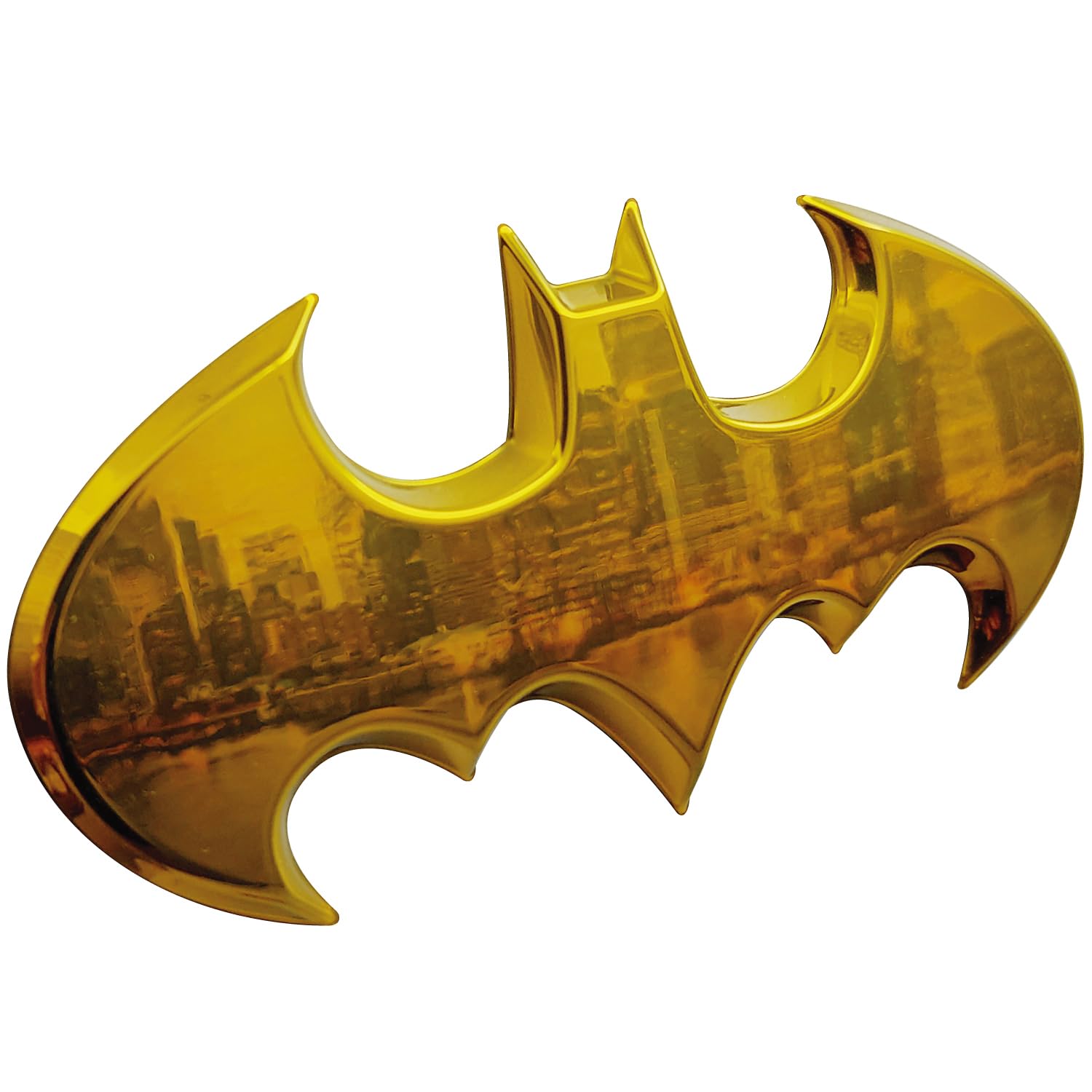 Fan Emblems Batman Car Emblem - 1989 Batwing Batarang Symbol 3D Auto Badge - Color: Yellow Chrome - Size: 3.8 X 1.8 X 0.2 Inches