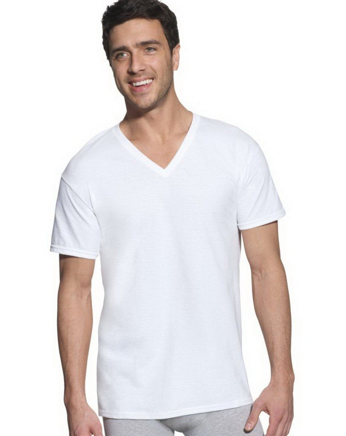 Hanes Ultimate Mens 6 Pack Freshiq V-Neck Tee, White, Small