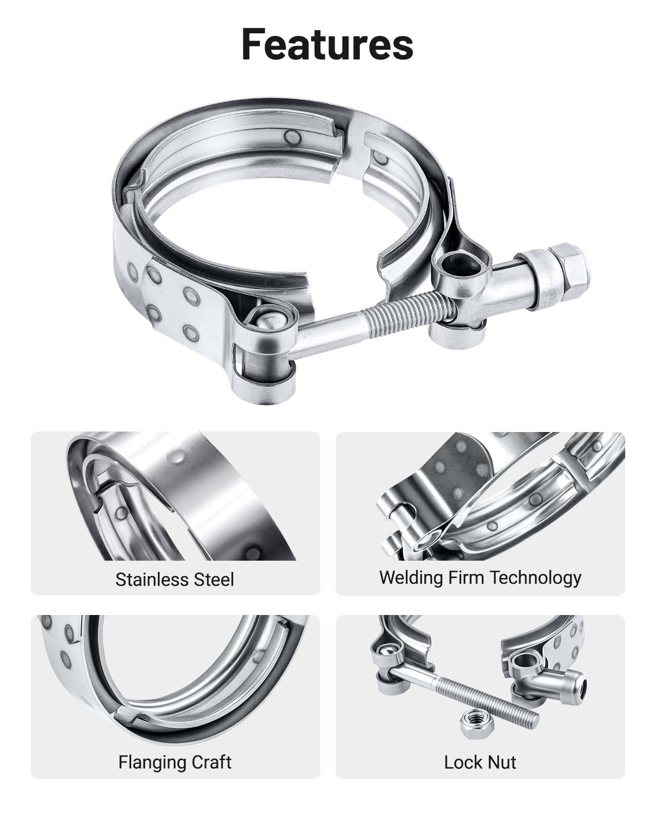 Evil Energy 2.5 Inch V Band Clamp For Flange Kit Stainless Steel (No Flanges)