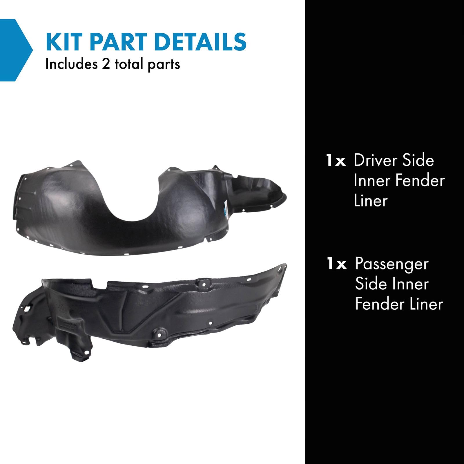 Trq Inner Fender Liner Set Compatible With 1997-2001 Honda Cr-V Ho1248105 Ho1249105