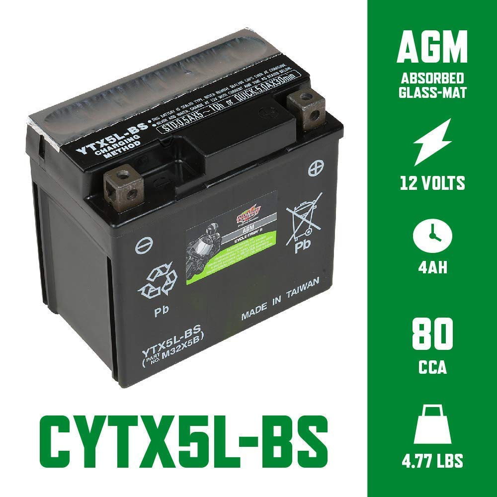 Interstate Batteries Ytx5L-Bs 12V 4Ah Powersports Battery 80Cca Agm Rechargeable Replacement For Kawasaki, Polaris, Ktm Motorcyc