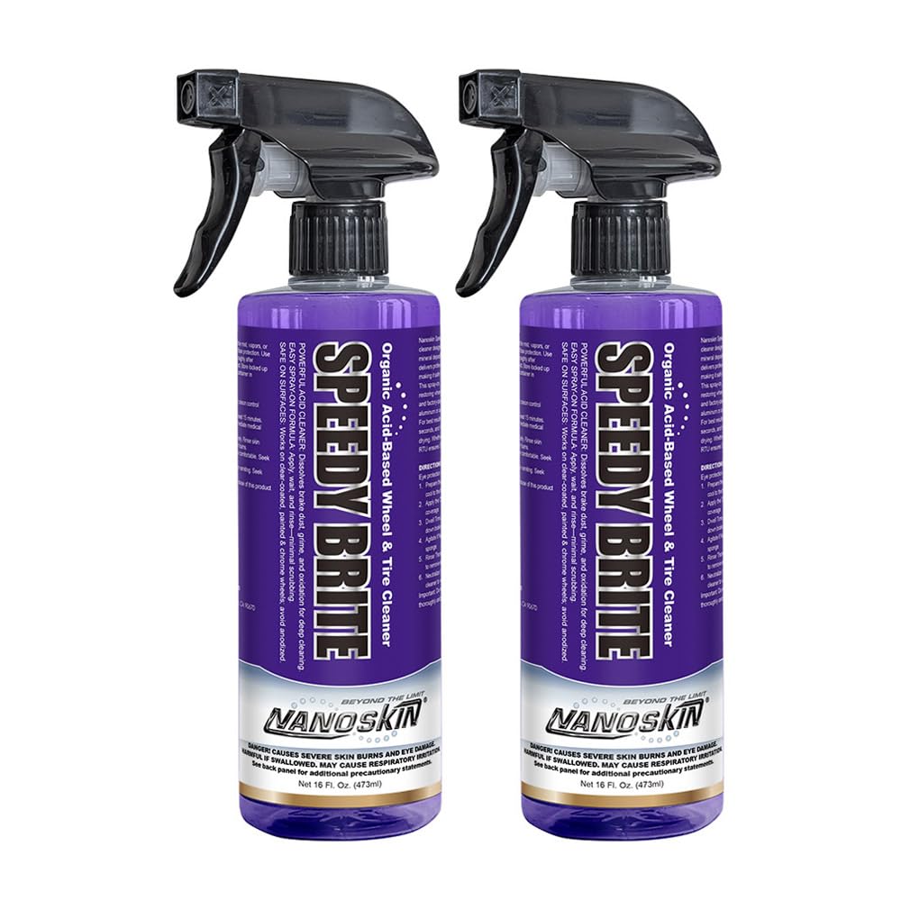 Nanoskin SPEEDY BRITE Pro Grade Wheel & Tire Acid Cleaner, 32 Oz. (2x16Oz) - Chrome & Coated Wheel Safe, Cleaning with Organic A