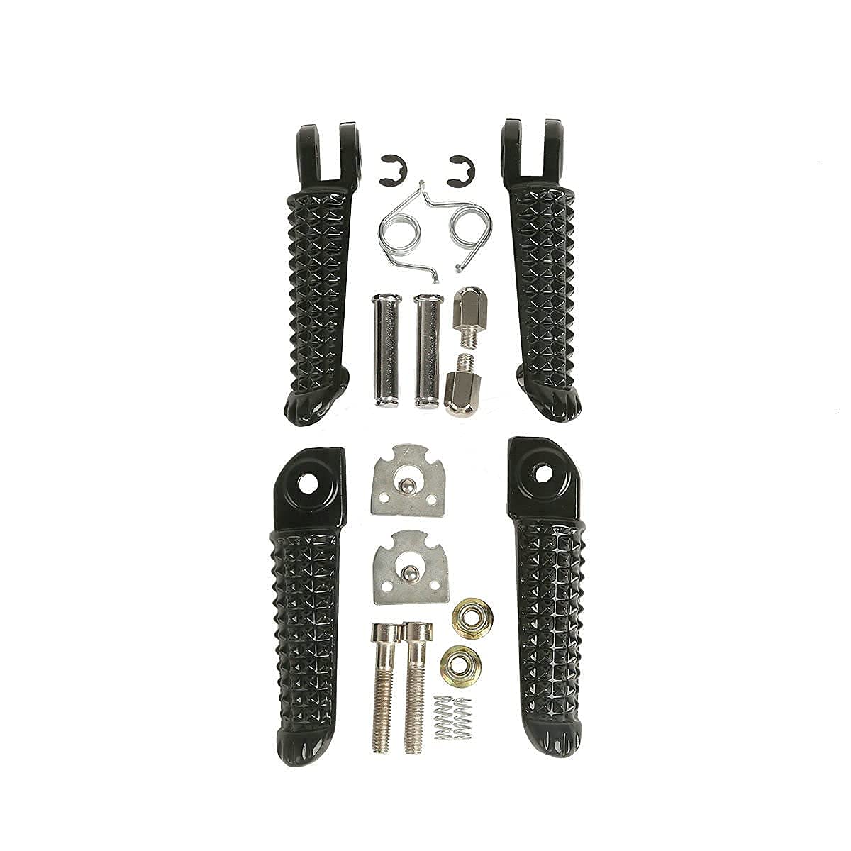 Front Rear Footrests Foot Pegs Fits For Yamaha Yzf R1 2002-2014 R6 2003-2012 04 09 10 (Black) (Black)