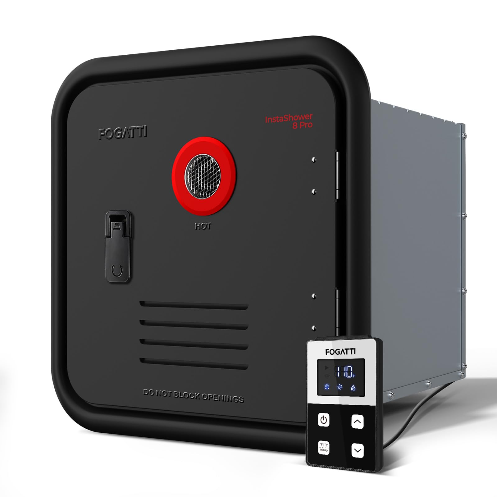 Fogatti Rv Tankless Water Heater, Instashower 8 Pro, Gen 2, 15X15 Inches Black Door And Remote Controller, Dc 12V, Propane, Best