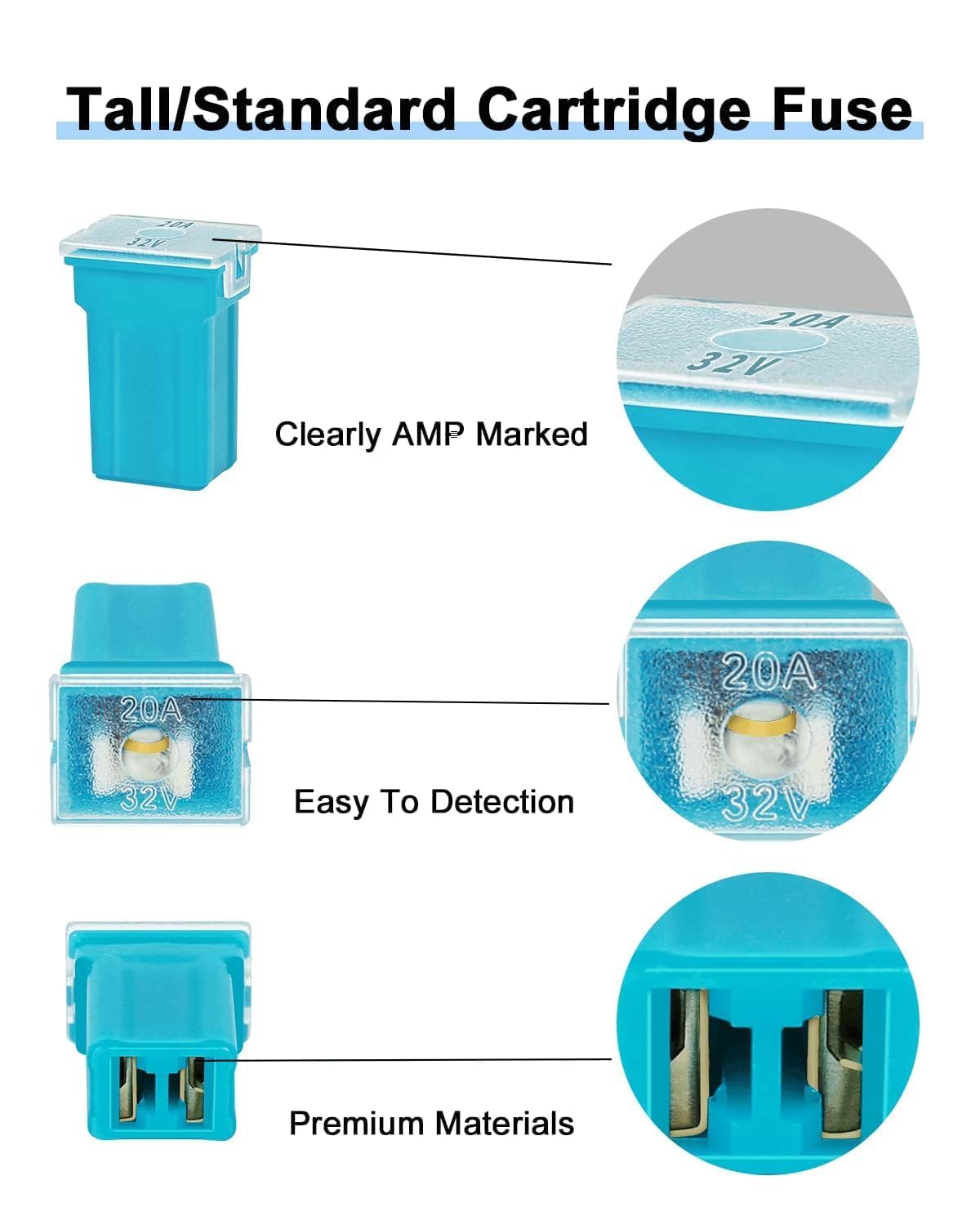Riseuvo 40 Pcs Car Cartridge Fuses - Automotive Jcase Fuses Assortment Kit Low Profile And Tall/Standard Box Shaped Fuses 20A 30