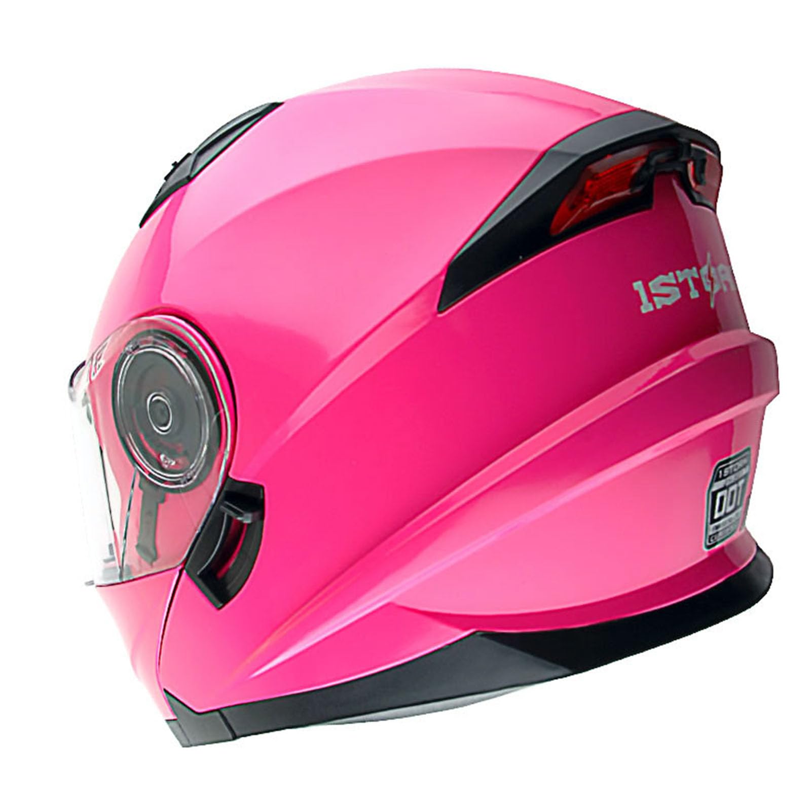 1Storm New Motorcycle Bike Modular Full Face Helmet Dual Visor Sun Shield With Rechargeable Led Tail Light: Glossy Pink