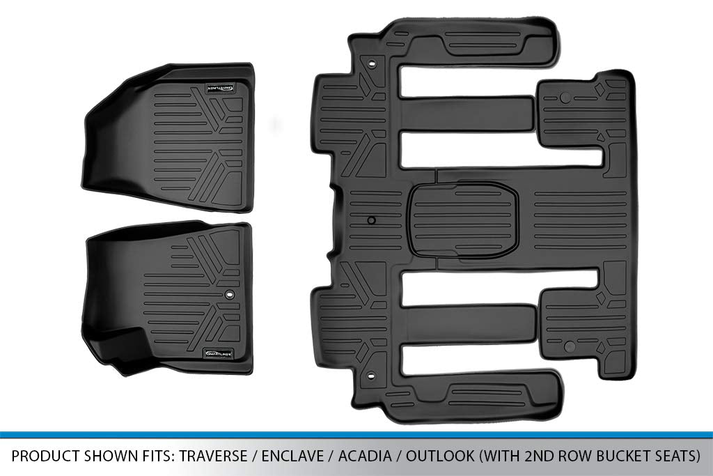Maxliner Custom Fit Floor Mats 2 Row Liner Set Black Compatible With Traverse/Enclave/Acadia/Outlook (With 2Nd Row Bucket Seats)