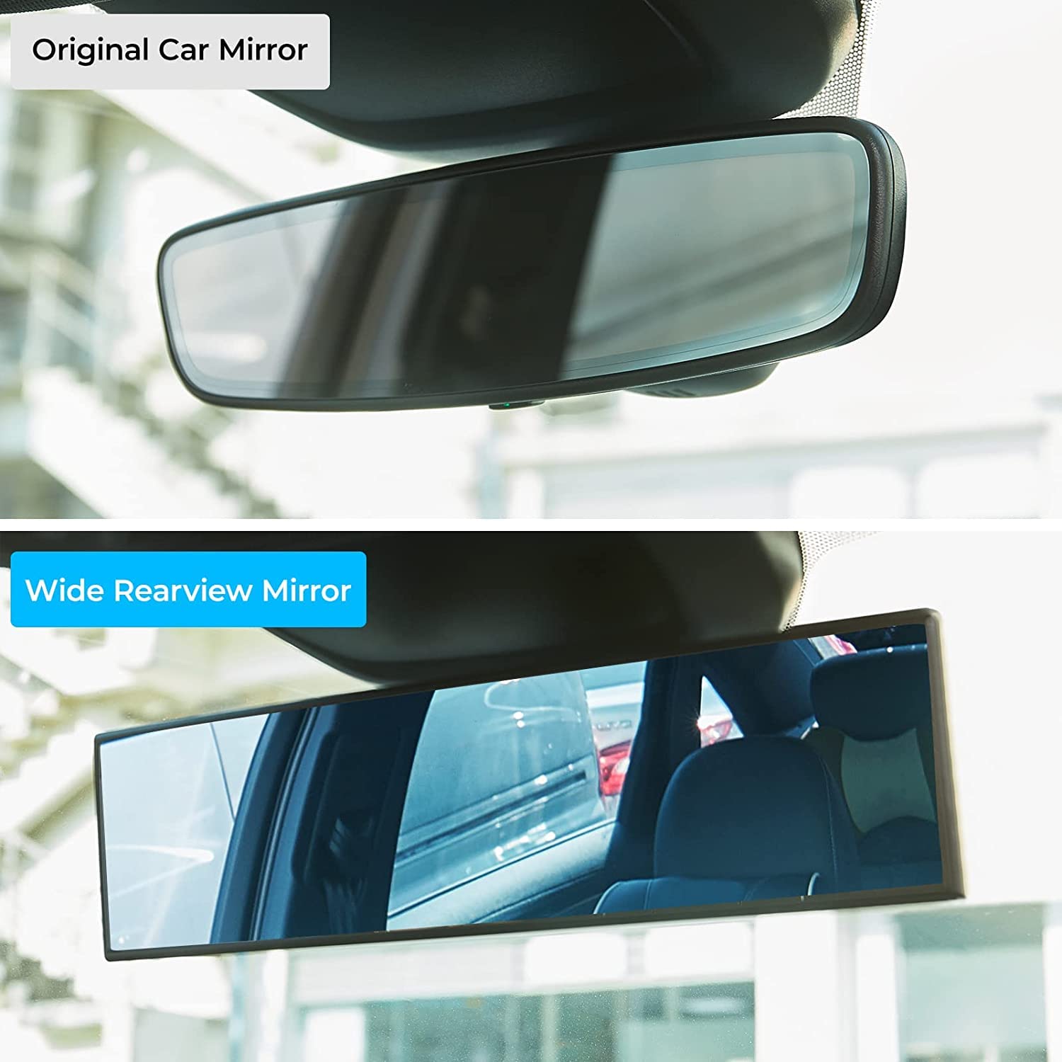 JoyTutus Rear View Mirror, Universal 11.81 Inch 2 Pack Panoramic Convex Rearview Mirror, Interior Clip-on Wide Angle Rear View M
