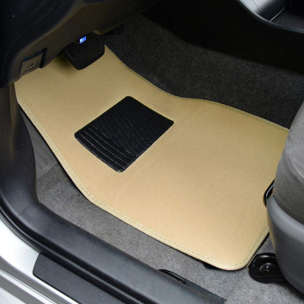 Bdk Premium 4Pc Set Of Carpet Car Floor Mats With Vinyl Safety Heel Pad For Car, Truck, Suv, Coupe Sedan, Light Beige (Mt-100-Lb