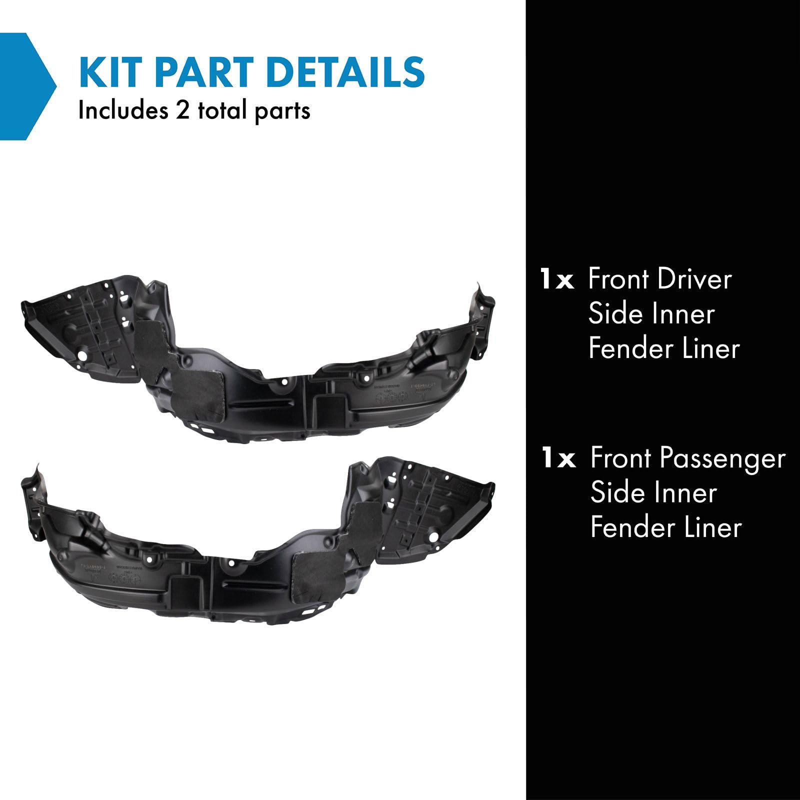 Trq Front Inner Fender Liner Set Compatible With 2017-2018 Toyota Prius Prime To1248217 To1249217