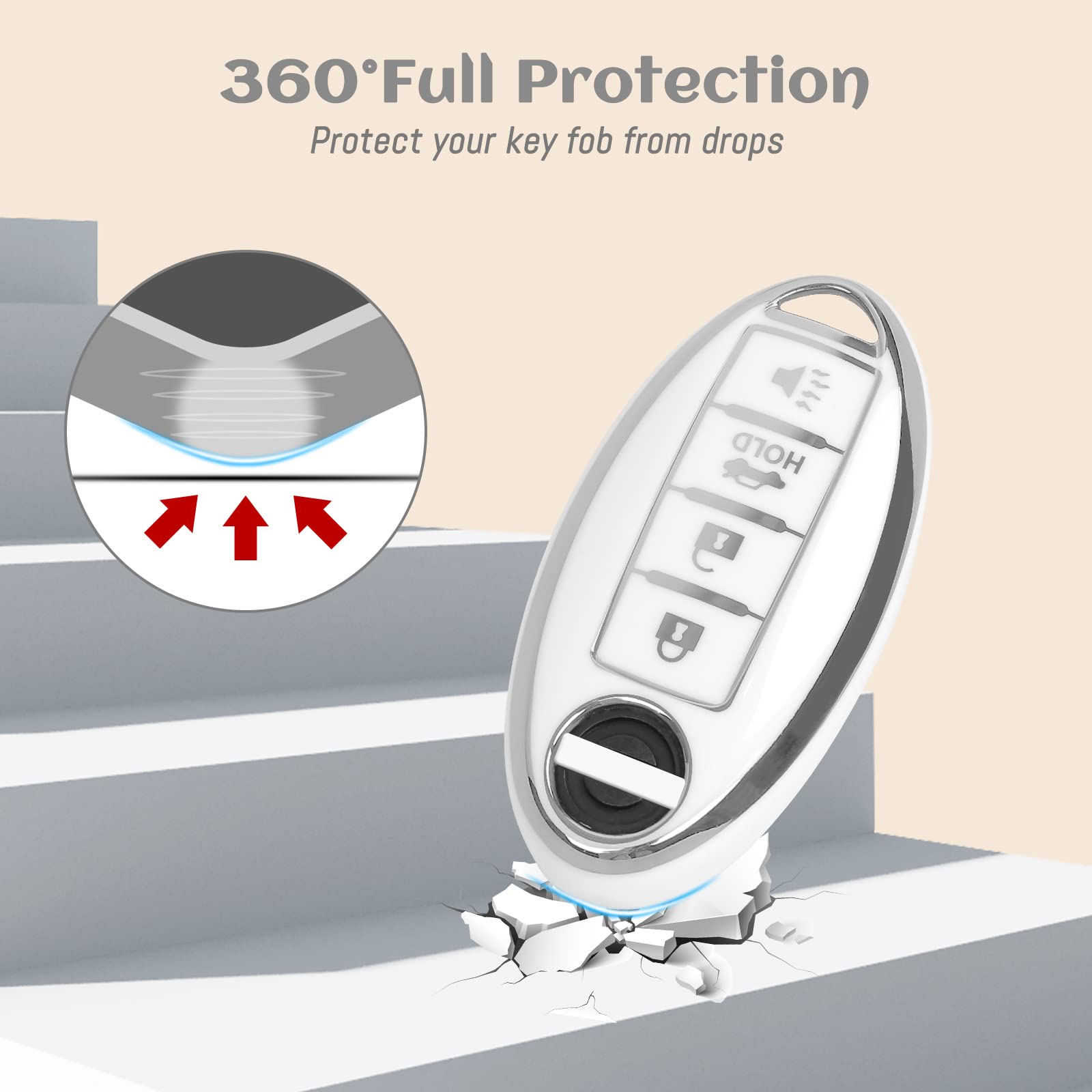 COGEEK Key Fob Cover with Bling Lanyard, Compatible with Nissan Altima Rogue Sentra Pathfinder Maxima Titan Murano Kicks Soft TP