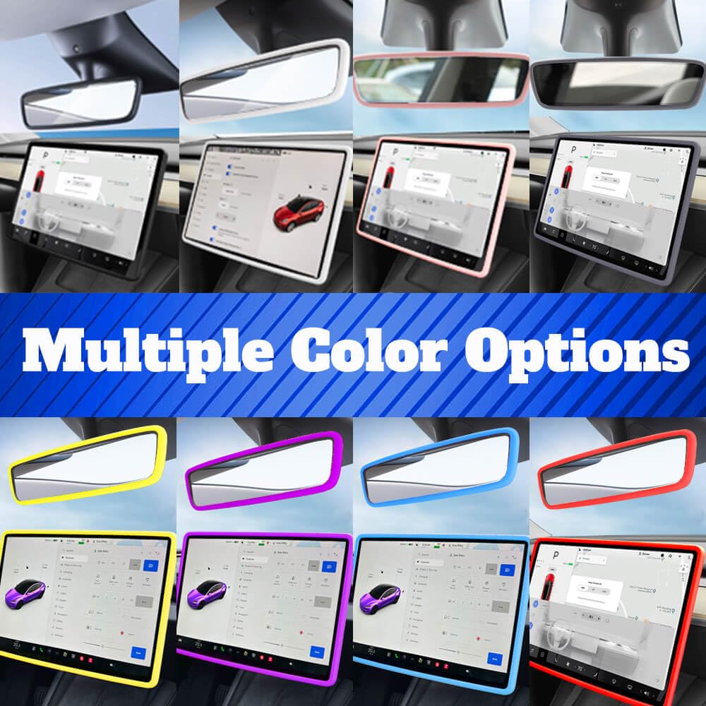 Yeapop 2Pcs Silicone Protector Frames of Screen and Rear View Mirror for Tesla Model 3 2017-2023 and Model Y 2019-Feb.2025. (Yel