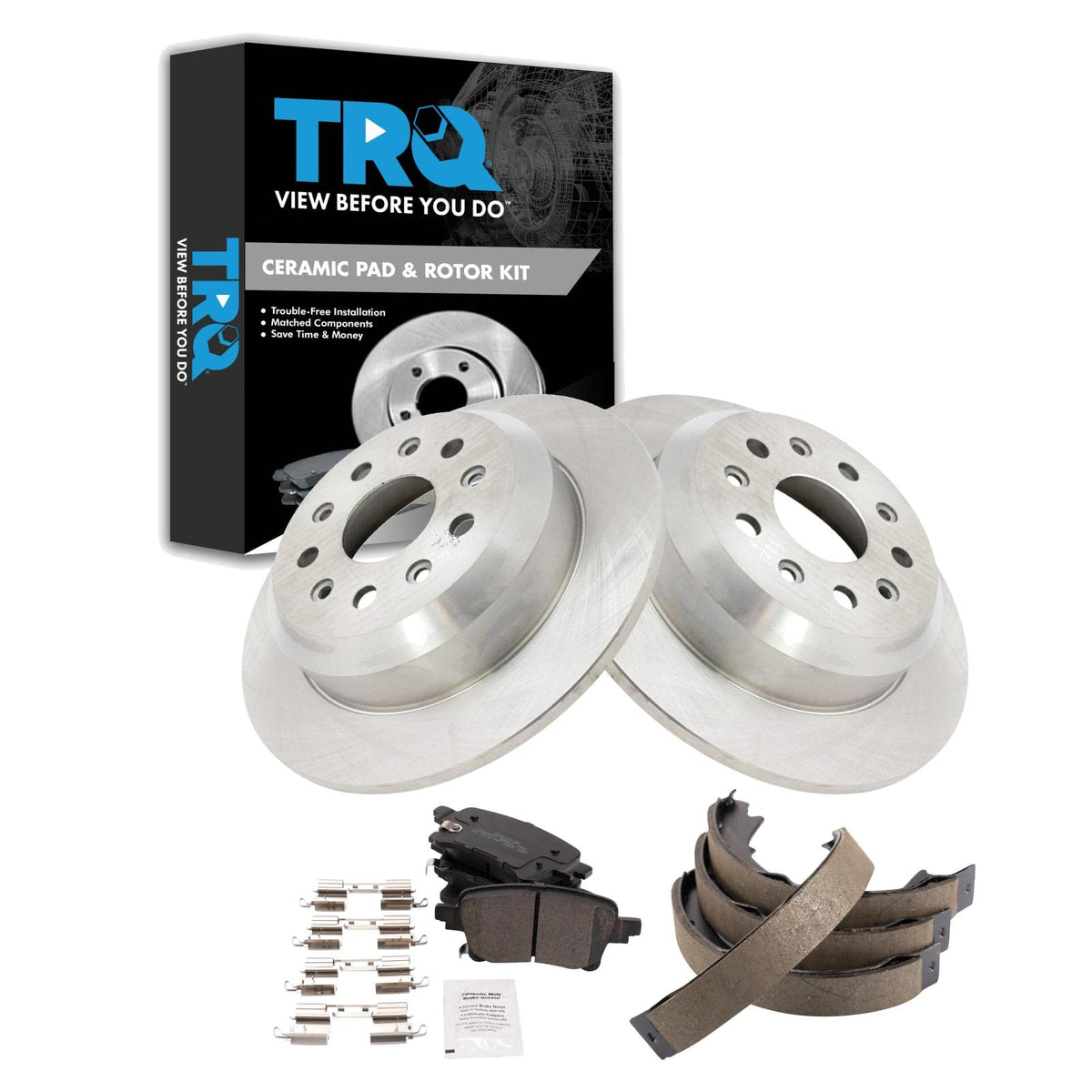 Trq Rear Brake Pad & Rotor Kit Brake Pads Brake Rotor Parking Brake Shoe Set Ceramic Compatible With 2021 Jeep Wrangler
