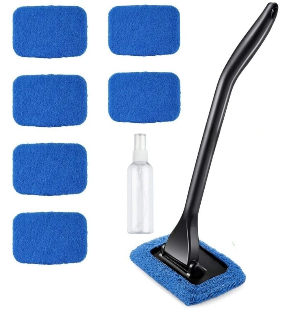 DEPOVTE Windshield Cleaner Tool Car Window Cleaner with 6 Reusable and Washable Microfiber Pads and Extendable Handle Auto Insid