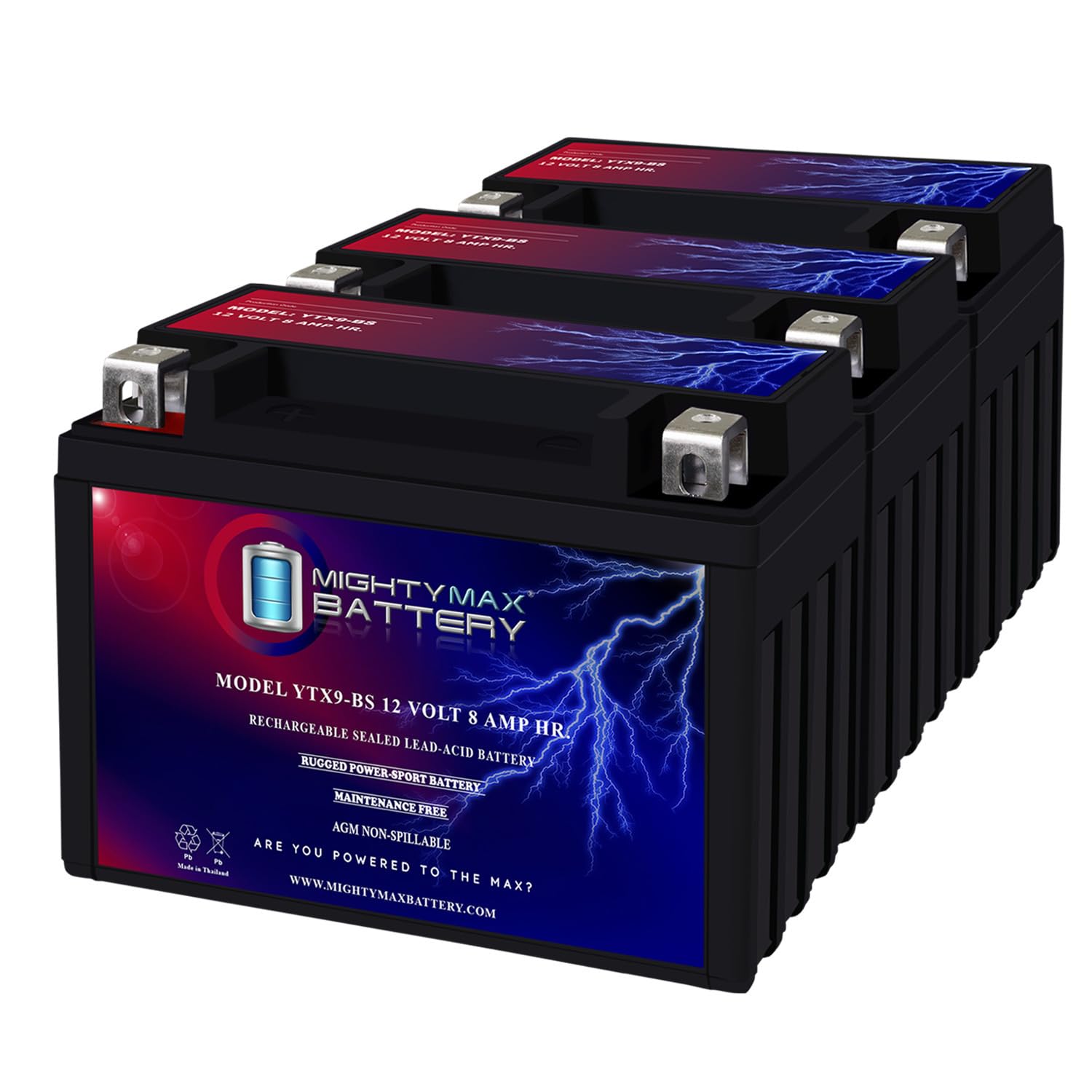 Mighty Max Battery Ytx9-Bs Battery For Honda Trx300Ex Trx400Ex 300Ex 400Ex - 3 Pack