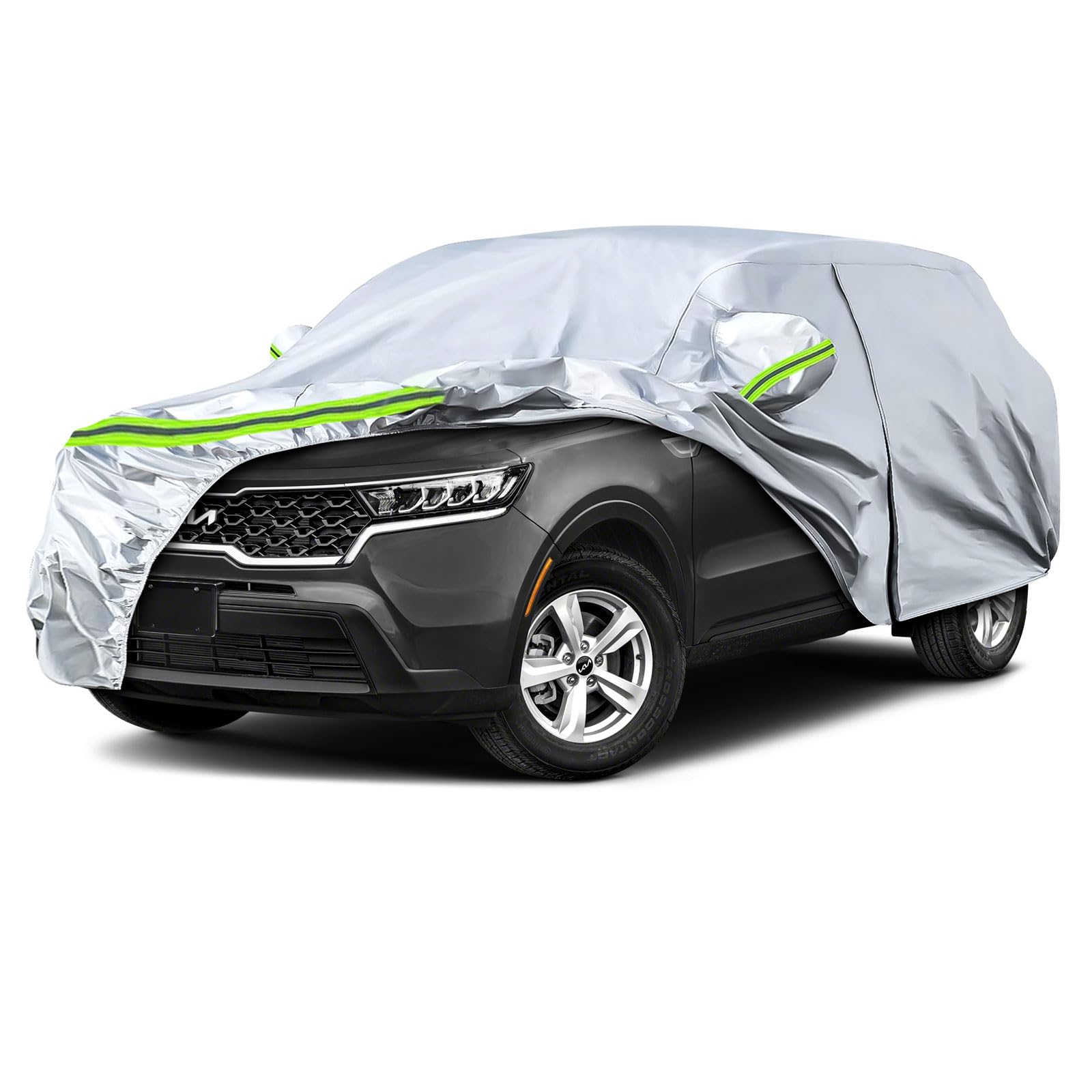 Waterproof Car Covers Replace For 2009-2025 Kia Sorento, 6 Layers Silver All Weather Car Cover With Zipper Door & Windproof Band