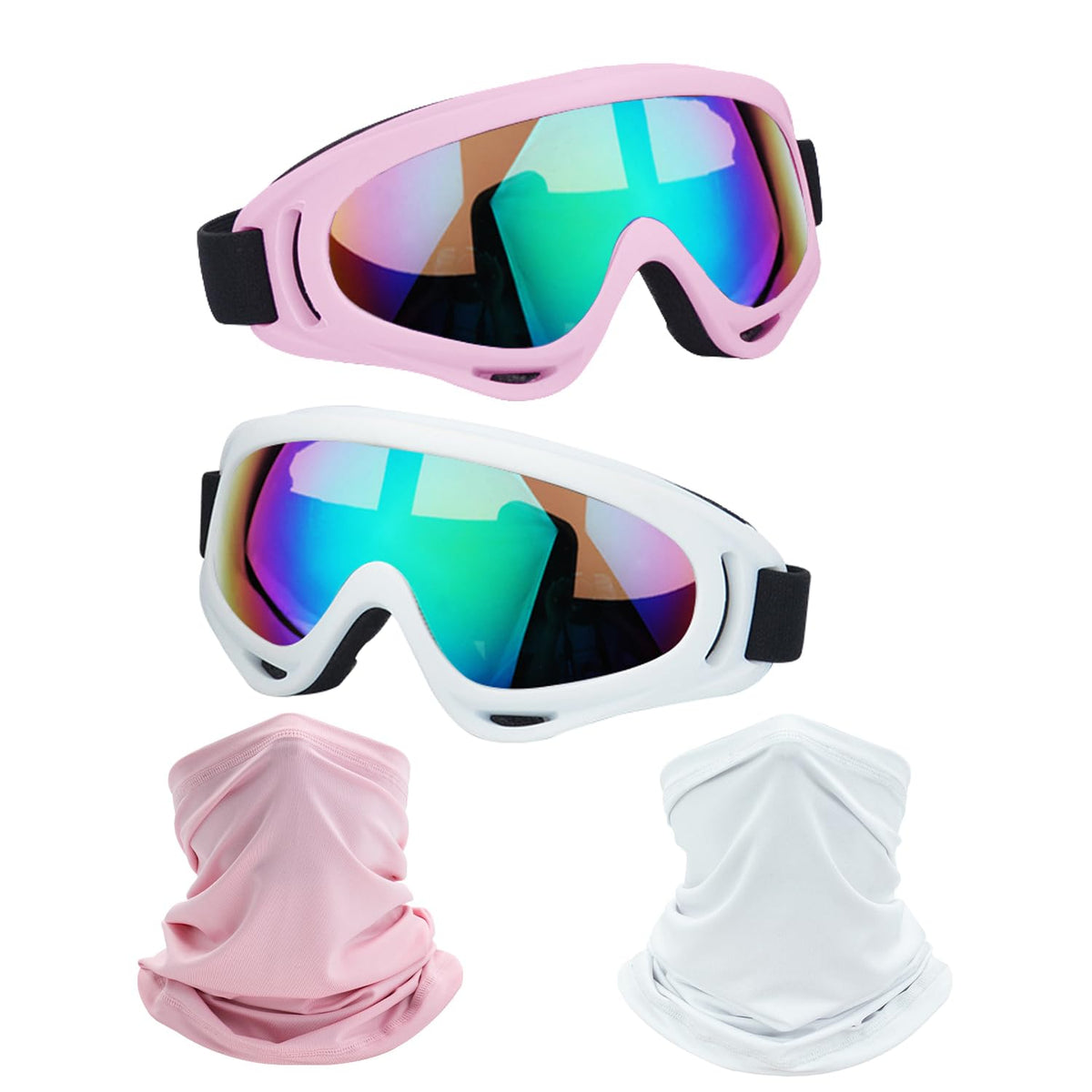 Ljdj Motorcycle Goggles,2 Pack Dirt Bike Atv Motocross Riding Hiking Protective With 2 Pack Neck Breathable Bandana Mask (Light