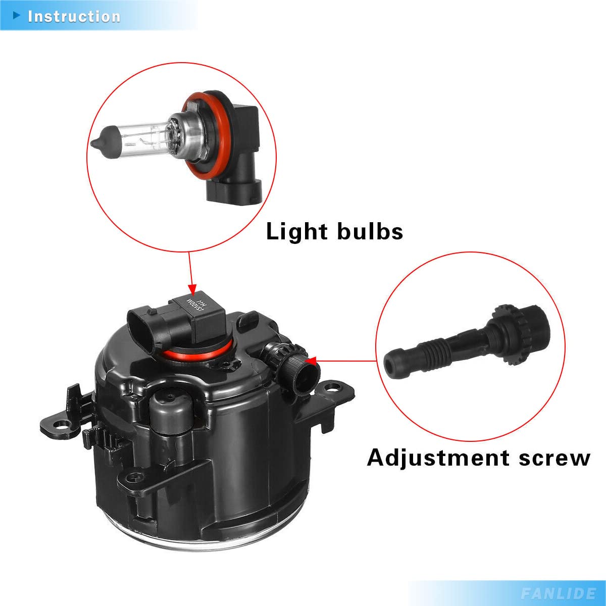 Fanlide Fog Light Lamp Assembly Front For Ford, Replacement 4F9Z-15200-Aa, 4F9Z15200Aacp, Fo2592217, 88358