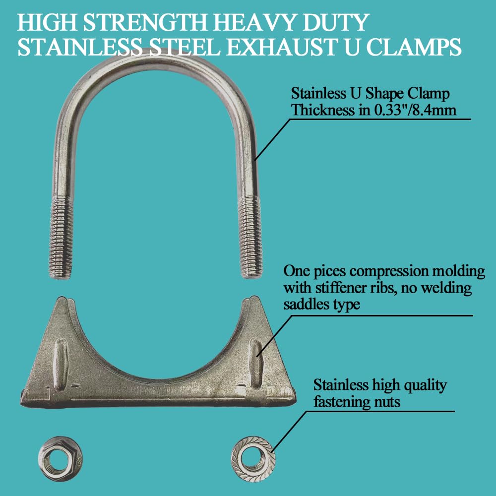 1.75'' Universal Heavy Duty Exhaust U Clamp 1 3/4 Inch Stainless Steel Muffer U-Bolt Clamps