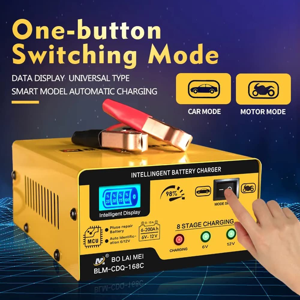 6V and 12V Car Battery Charger, 15A Smart Battery Trickle Charger Maintainer, Pulse Repair Deep Cycle Battery Charger Automotive