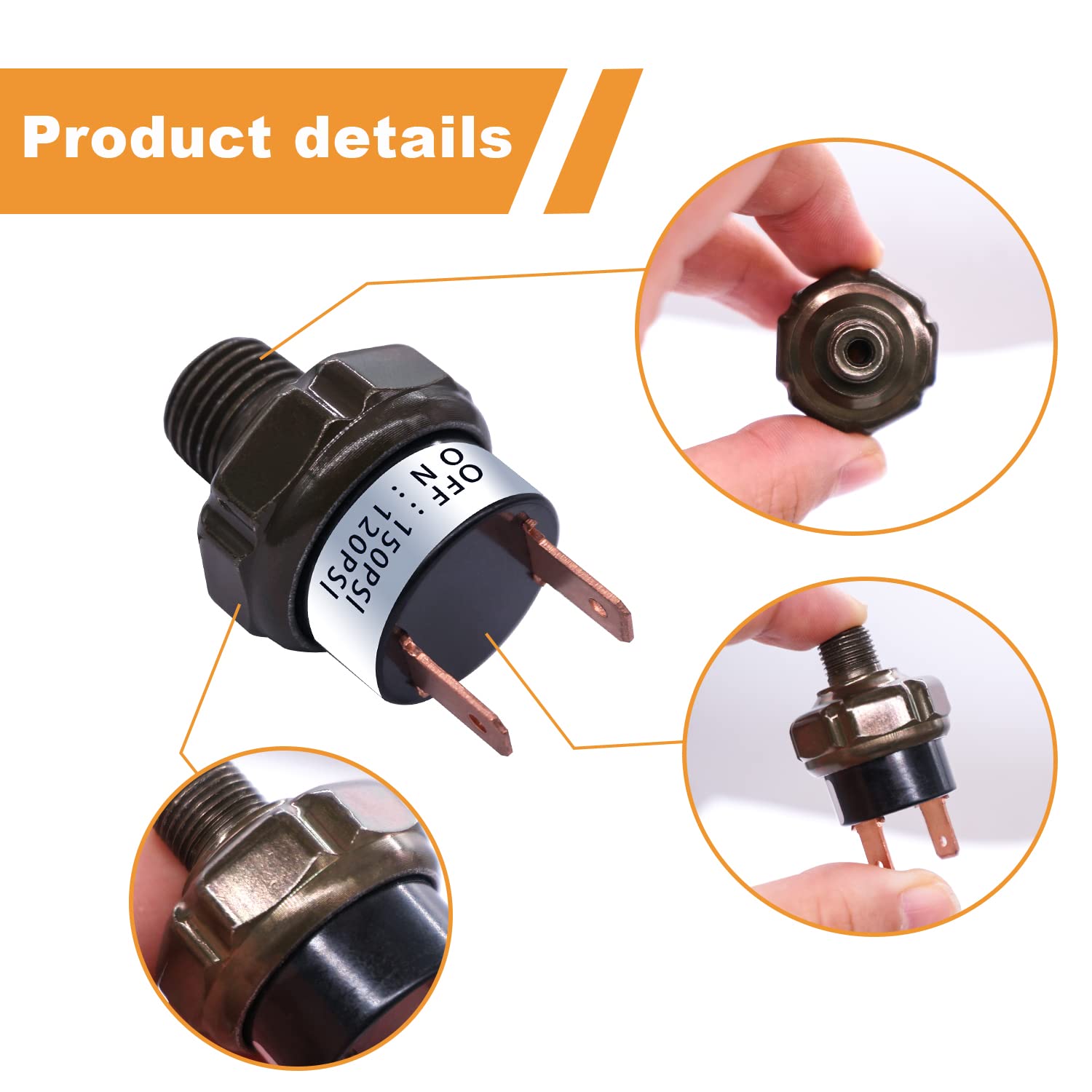 Mankk Air Pressure Switch 120-150 Psi Thread 1/4'' Npt 24V 12V Dc Air Compressor Pressure Switch For Air Horn Train 120-150-1/4'