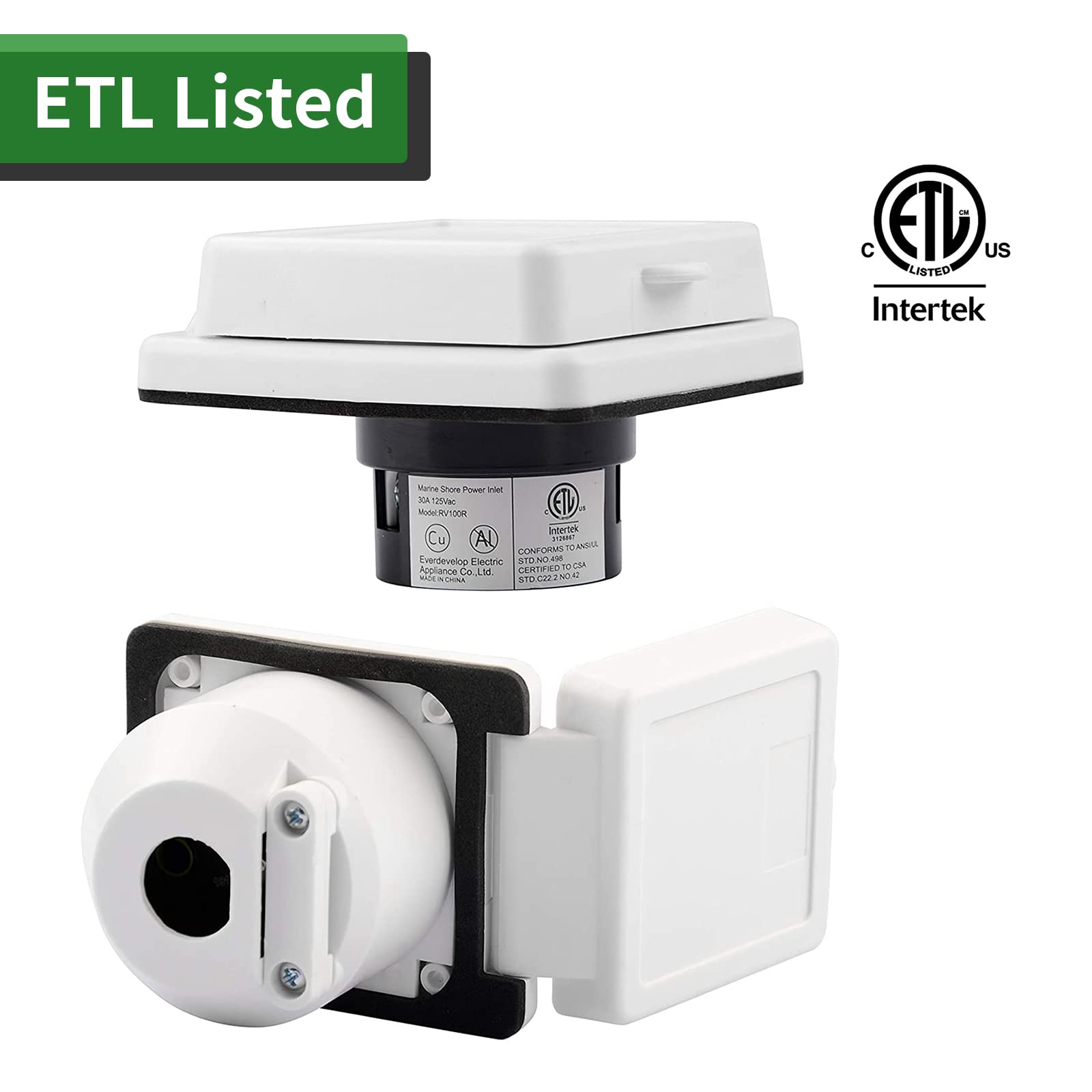 Rvguard 125V 30 Amp Rv Power Inlet, White, Twist Locking, Power Plug With 3 Stainless Steel Pins And Screws