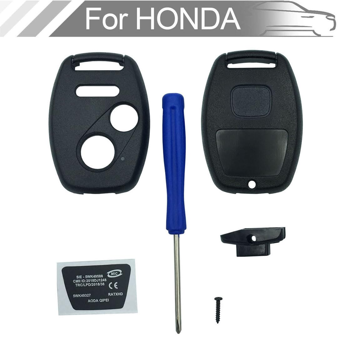 New Key Fob Shell Case Fit For Honda Cr-V Odyssey Accord Crosstour Civic Cr-Z Fit Keyless Entry Remote Key Housing Replacement With Screwdriver (2+1Button 1Pcs)