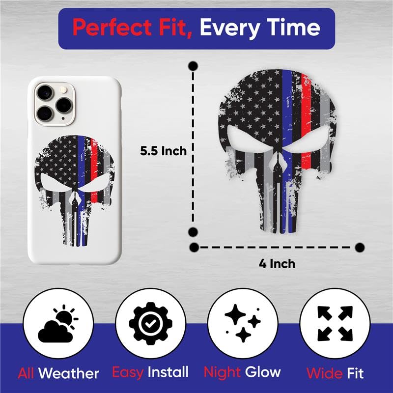 K9King Punisher Skull 5.5 X 4 Inch Tattered Subdued Us Flag Reflective Decal With Thin Line For Cars, Trucks, Laptops And More T