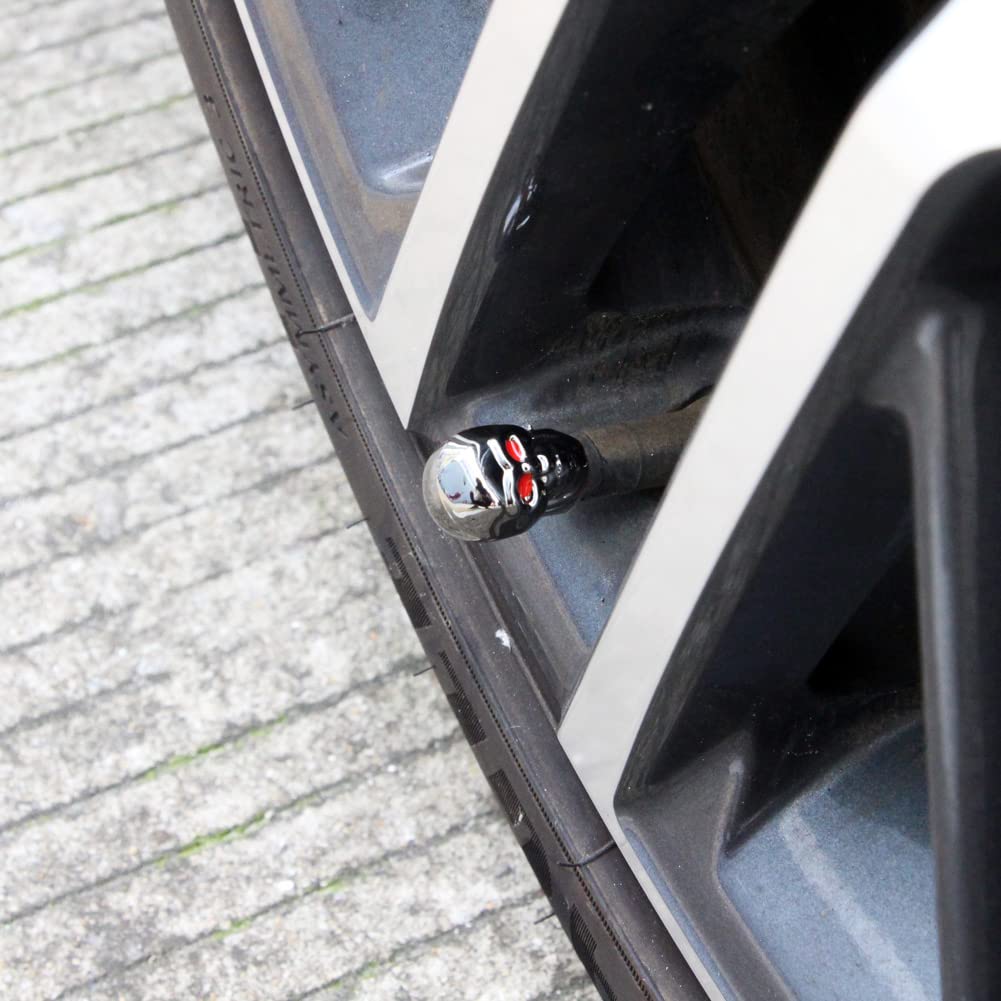 Dsycar Tire Caps 4 Pack Black Skull Style Valve Stem Caps Antirust Copper Core Truck Motorcycle Bike Car Tires Valve Stem Caps (Gun Grey)