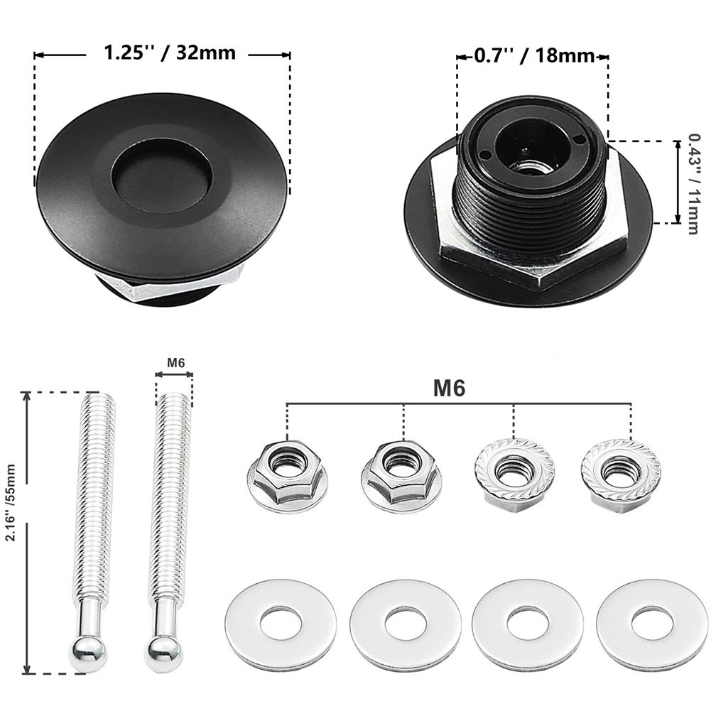 Stetion Quick Release Latch License Plate Lock Clip 1.25 Diameter Aluminum Alloy Car Hood Pins Lock Clip Kit For Bumper Hood License Plate (2 Pack - Black)