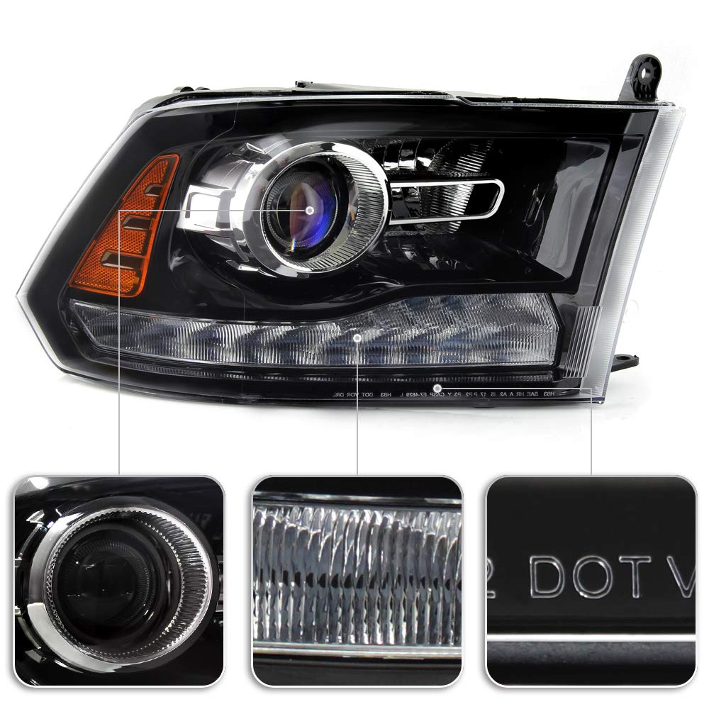Acanii - For [Oe Projector Headlight Model Only] 2013-2015 Dodge Ram 1500 2500 3500 W/Black Trim Headlamp Passenger Side