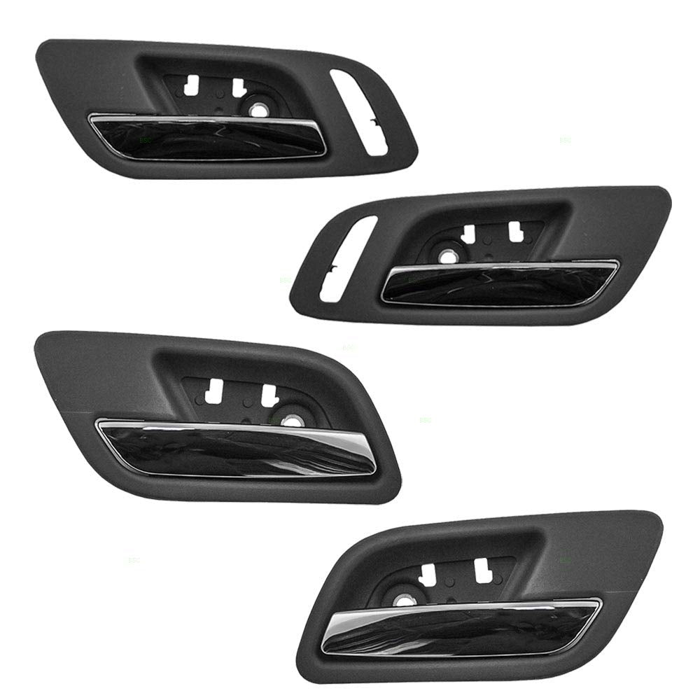 Autoandart Brock Replacement 4 Pc Set Inside Door Handles Chrome Lever Black Housing Compatible With Silverado Sierra Escalade S