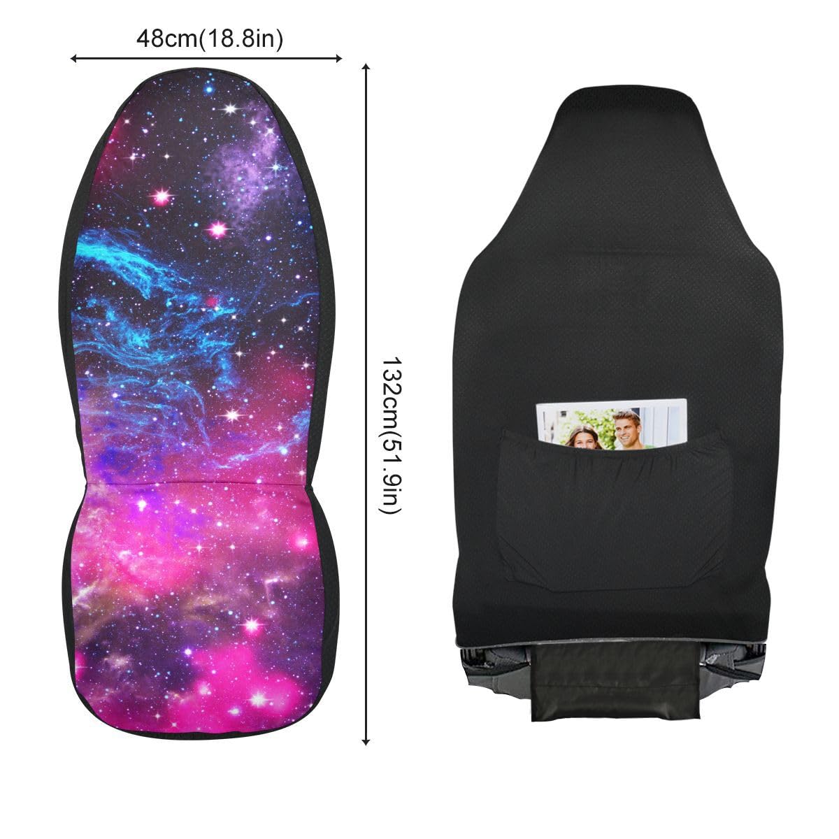 LONSANT Galaxy Car Seat Covers Set of 2,Deep Space Abstract Natural Universe Blue Purple Galaxy Stars Universal Auto Front Seat