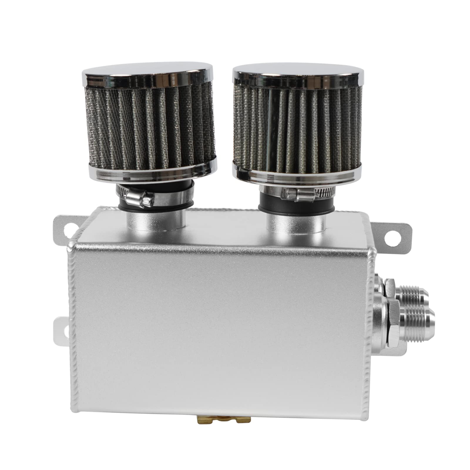POSENG Universal Aluminum AN10 1.2L Twin Baffle Dual Filter Engine Oil Catch Can Tank With 2 Air Filters Oil Catch Reservoir Tan