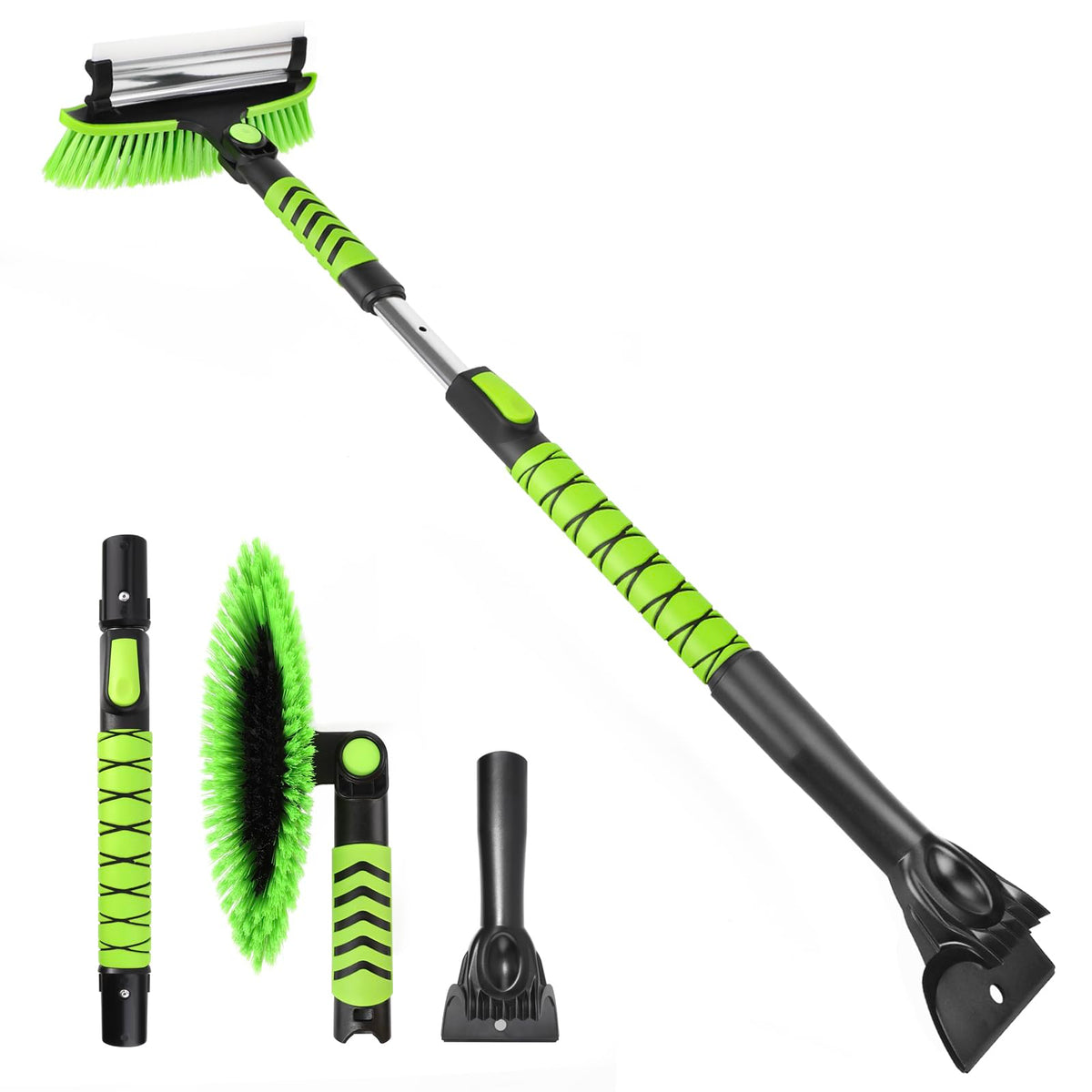Yougfin Windshield Ice Scraper Car Brush For Snow 43 Inch, 3 In 1 Detachable Snow Scraper With Squeegee, 180 Pivoting Brush Head