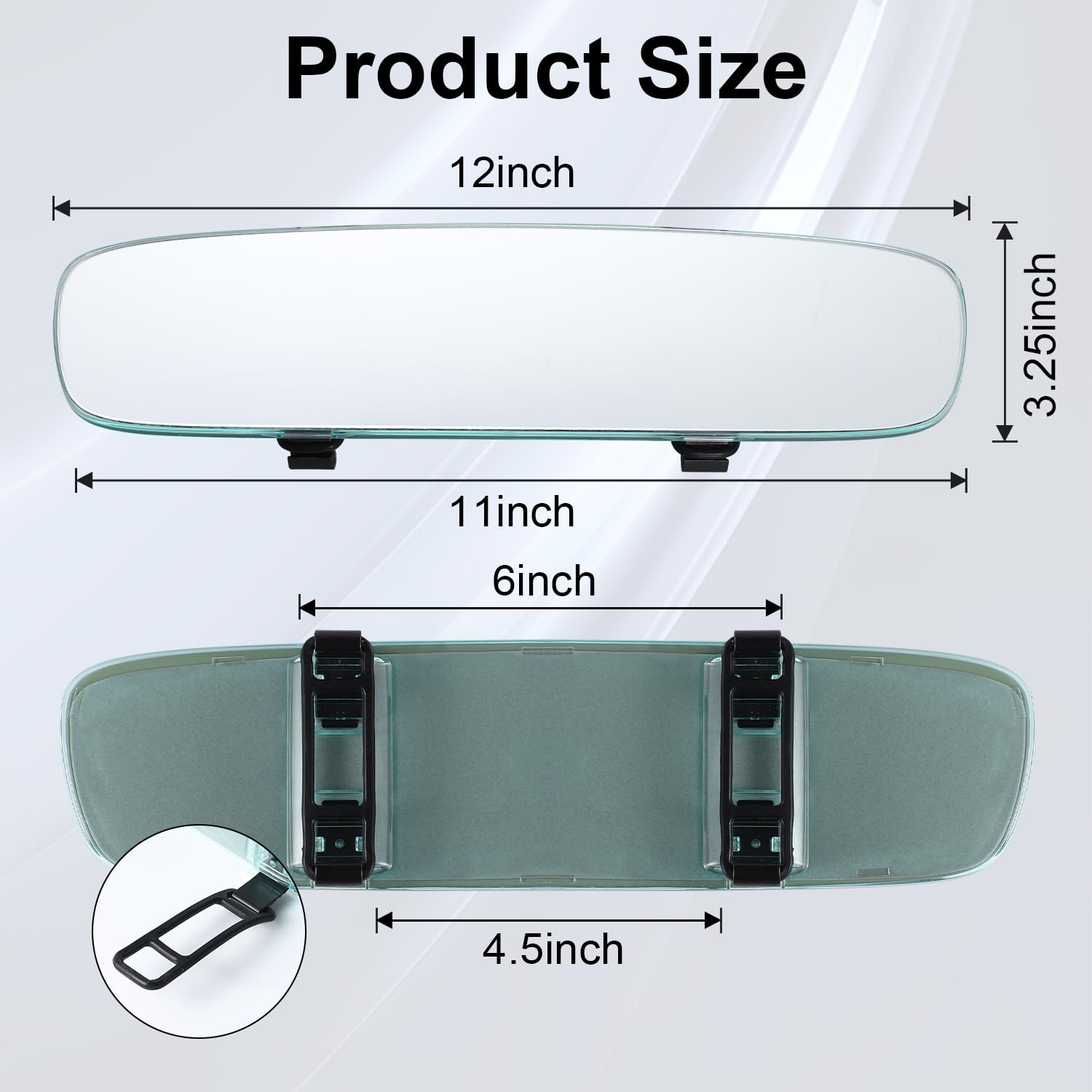 Livtee Car Rear View Mirror, Hd Glass Frameless 11.81 Inch Panoramic Convex Interior Clip-On Wide Angle Mirror To Reduce Blind S