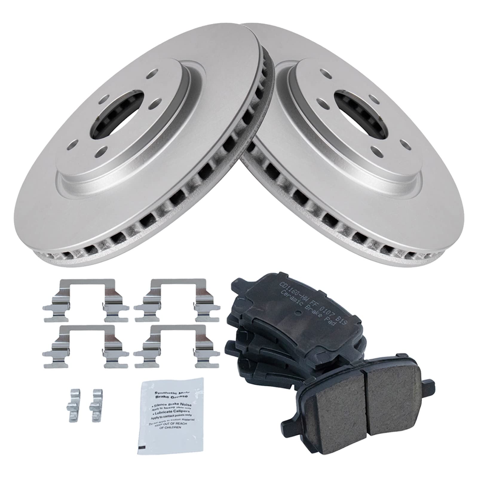 Trq Front Brake Pad & Rotor Kit Premium G-Coated Ceramic Compatible With 2009-2012 Chevrolet Malibu 2008-2010 Pontiac G6 2007-20