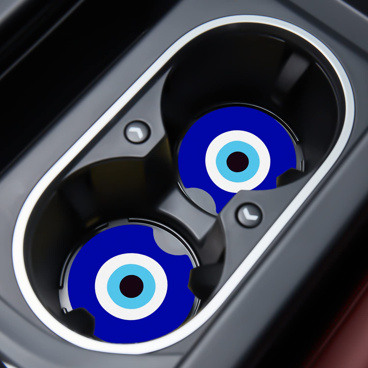 Car Cupholder Coaster Absorbent 2 Pack Trendy Evil Eye Design Rubber Blue New Automotive Cup Holder Decal Decor Accessories For Women Men Bd369
